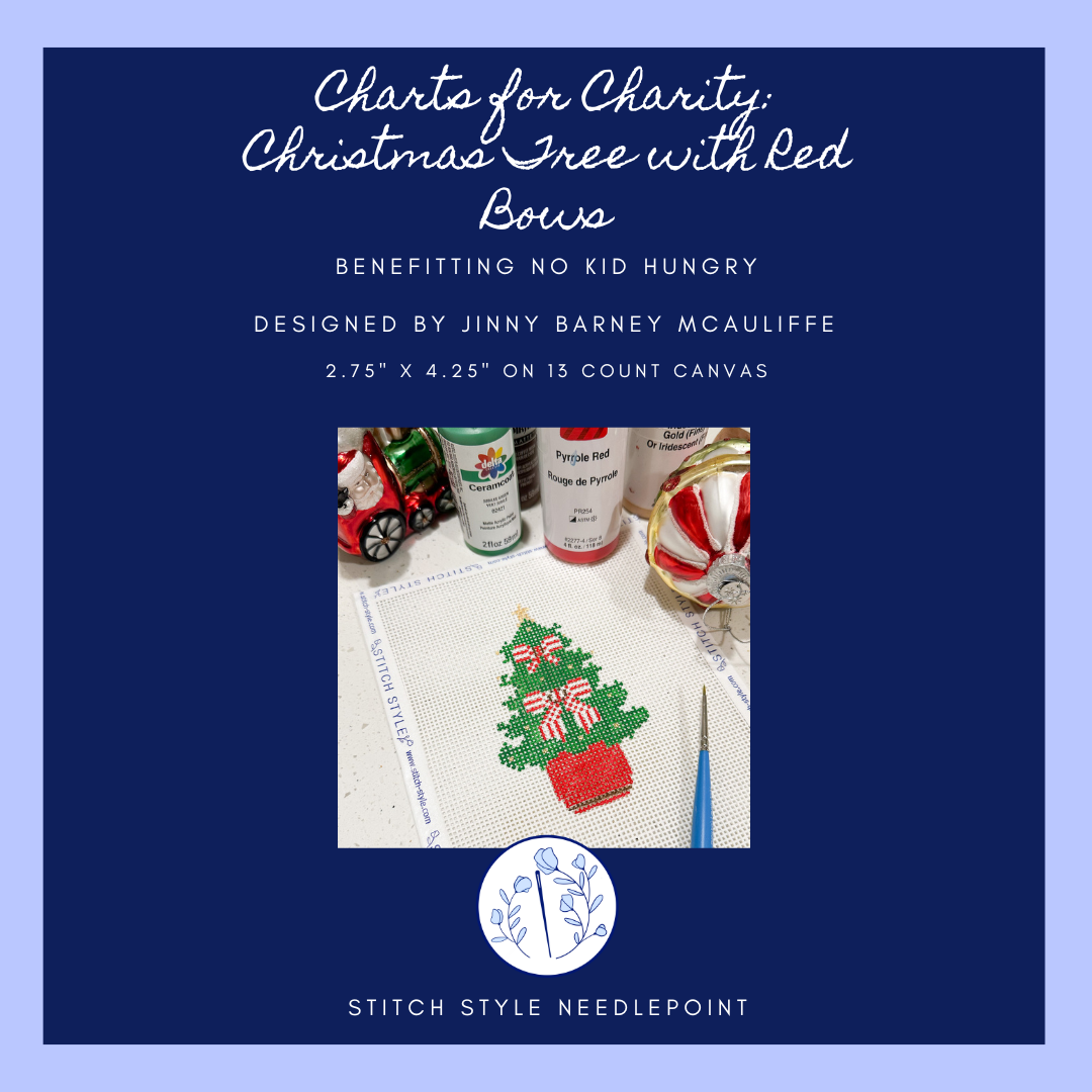 Charts for Charity 2024: Christmas Tree with Red Bows Needlepoint Chart