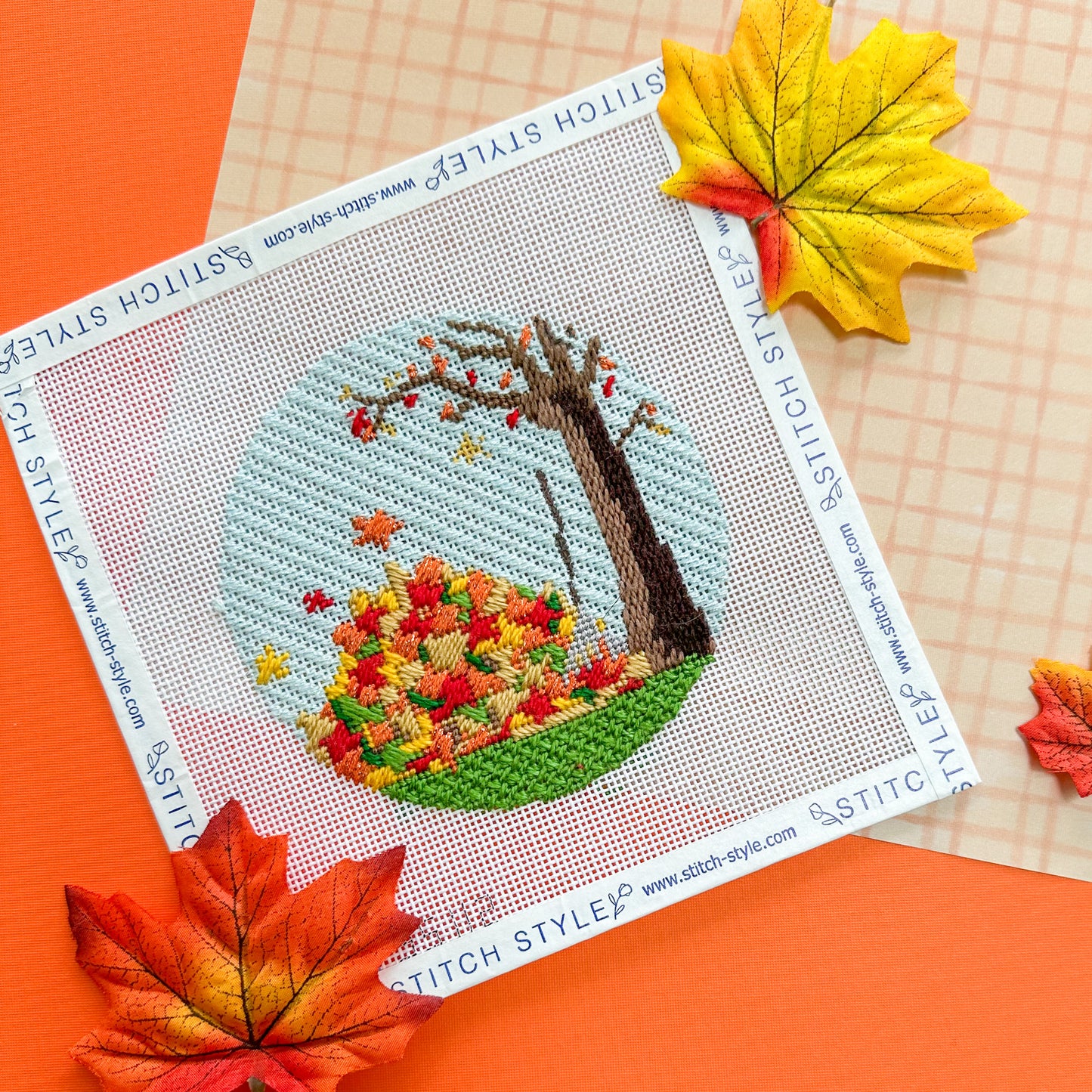 Leaf Raking Needlepoint Canvas