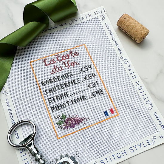 French Wine List Needlepoint Canvas