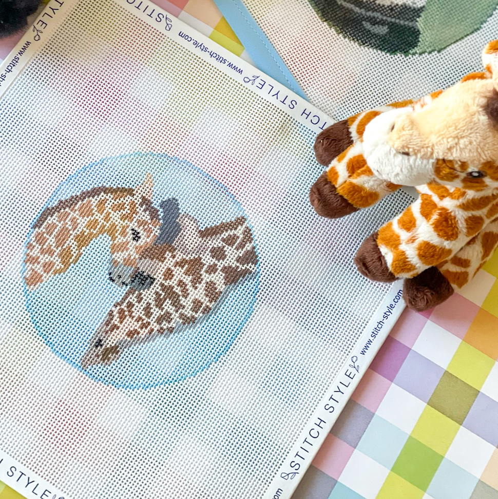 Mom and Baby Giraffe Needlepoint Canvas