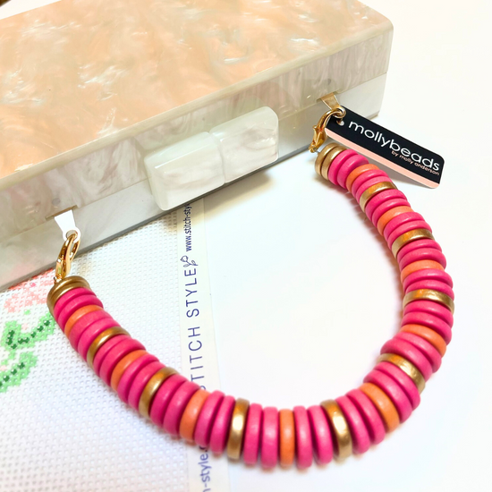 MOLLYBEADS Clutch Handle- Hot Pink & Orange