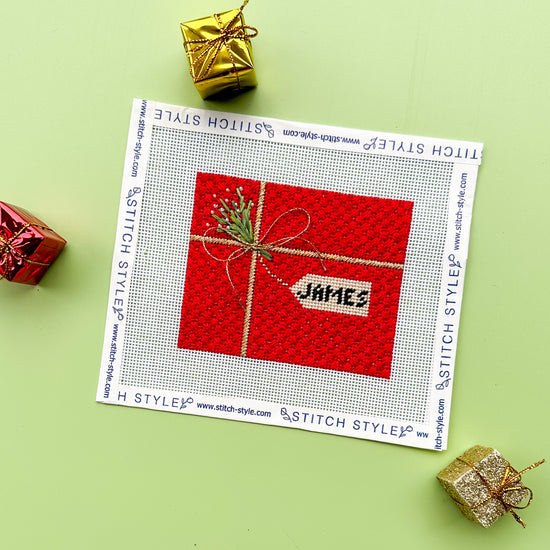 Red Present with Tag Needlepoint Canvas